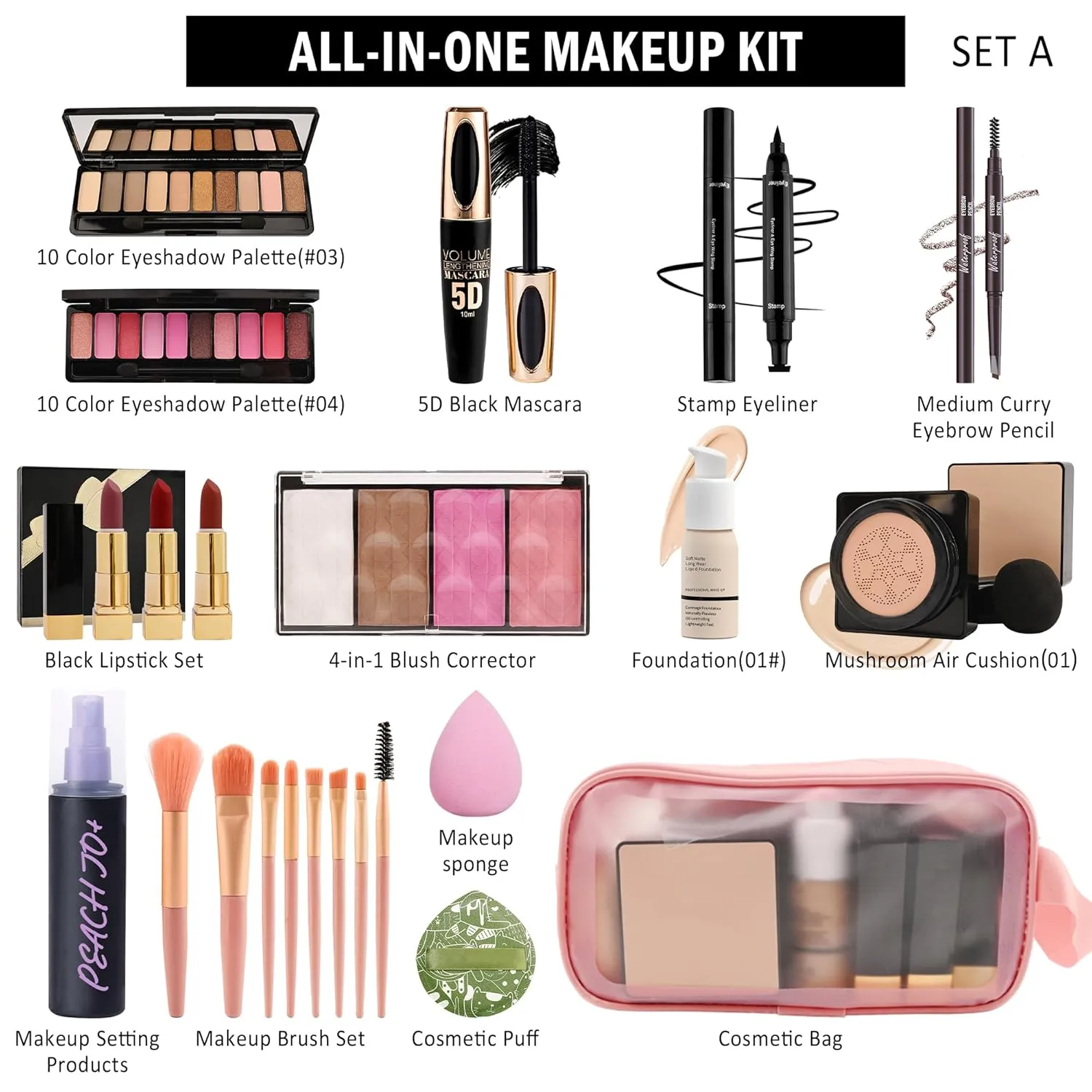 All in One Makeup Kit for Women Full Kit,Travel Makeup Kit for Teens,Make Up Gift Set with Everything,Foundation Eyeshadow Lipstick Eyebrow Blush Powder,Mother's Day Make Up Gift Set for Women-C