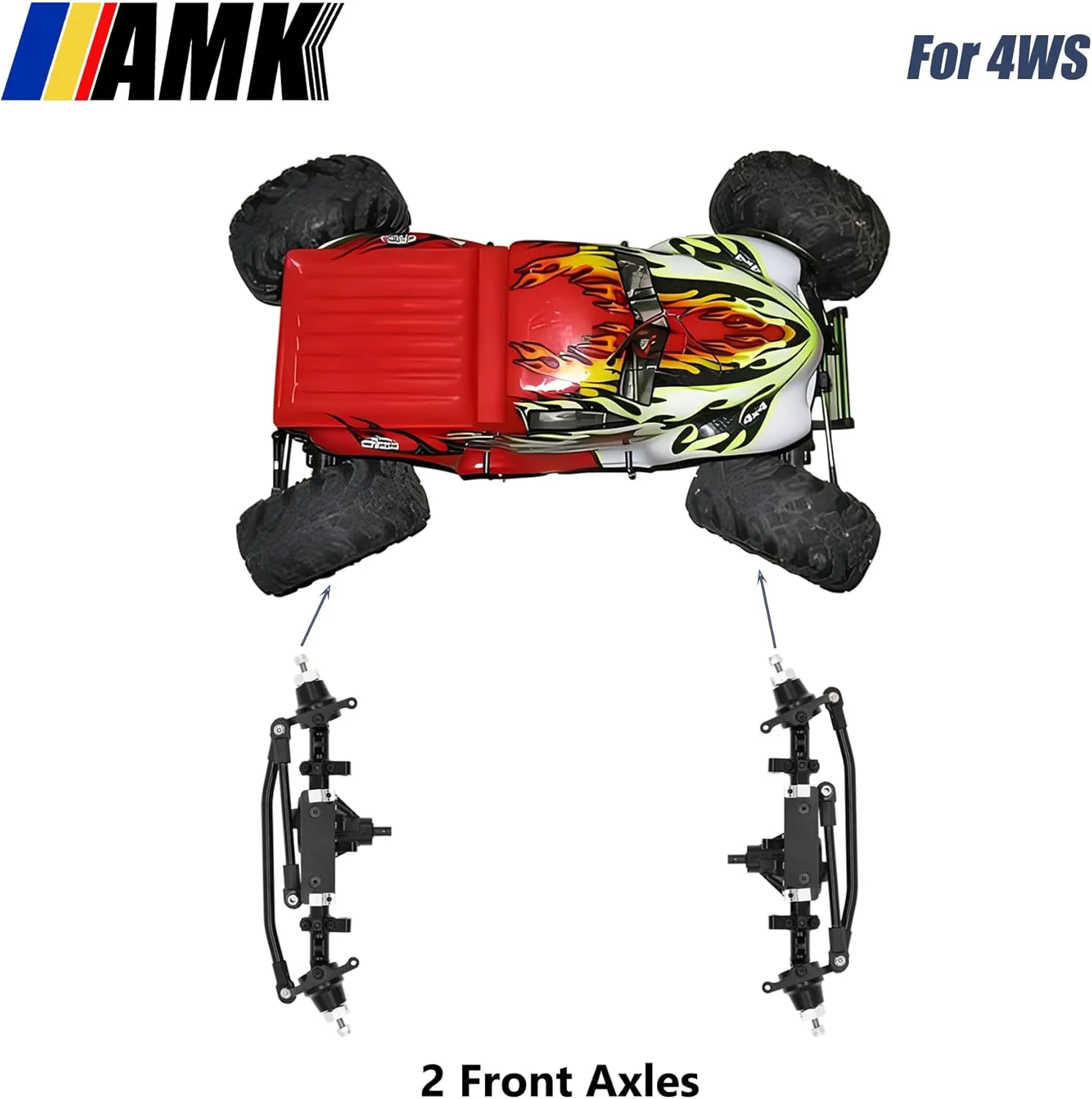 AMK Aluminum 1/10 RC Crawler Axle Complete Front Rear Set for 6x6 4WS Four Wheel Steering for RC4WD Gelande II TF2 D110 Yota II Upgrades (Rear)