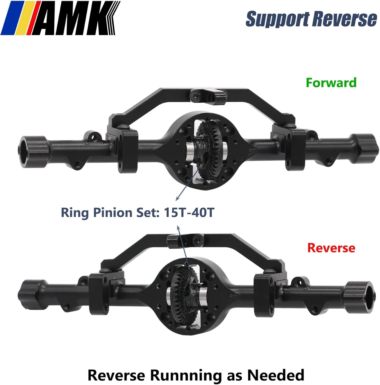 AMK Aluminum 1/10 RC Crawler Axle Complete Front Rear Set for 6x6 4WS Four Wheel Steering for RC4WD Gelande II TF2 D110 Yota II Upgrades (Rear)