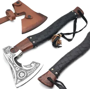 Ancilla Russian Axe Hatchet - Russian Valknut Wood Hand - Crafted Tomahawk Axe - Bearded Viking Hatchet for Camping with Leather Sheath - Unique Gift for Hunting Men - Vikings Prop and Cosplay