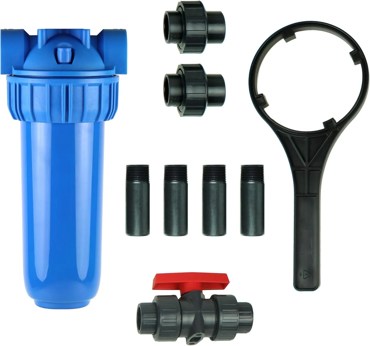 Aquasana EQ-075 Rhino Whole House System 3/4" Fittings and 10" Pre Water Filter Install kit, Blue