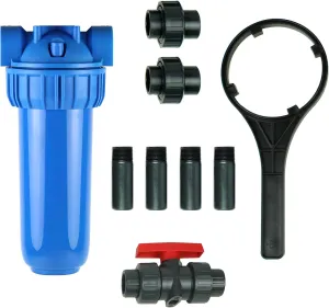 Aquasana EQ-075 Rhino Whole House System 3/4" Fittings and 10" Pre Water Filter Install kit, Blue