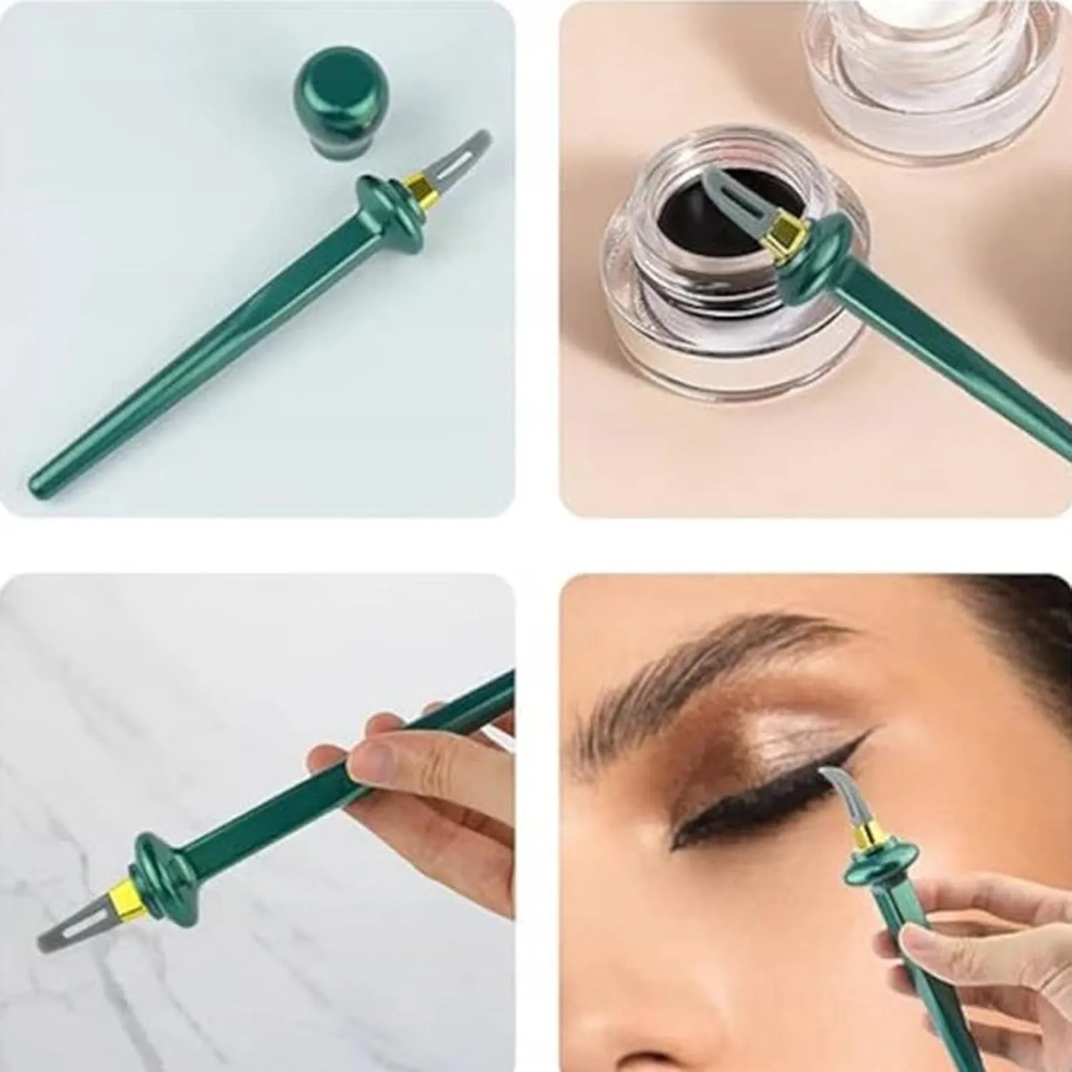 Arcbelle Eyeliner Set - Waterproof Silicone Applicator with Cream & Stencil, Smudge-Proof Makeup Tool for Precise Lines (1PCS*Black (Brown Black Eyeliner Cream))