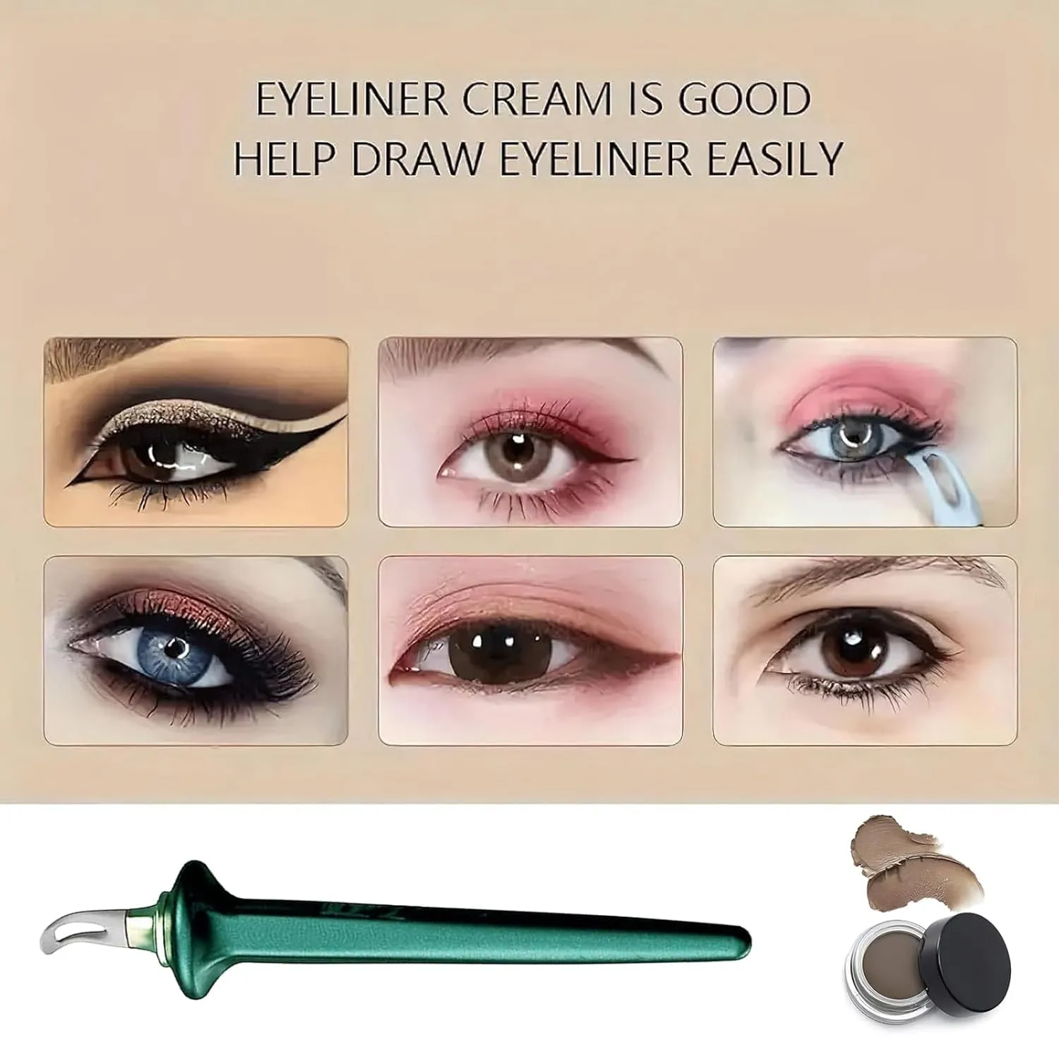 Arcbelle Eyeliner Set - Waterproof Silicone Applicator with Cream & Stencil, Smudge-Proof Makeup Tool for Precise Lines (1PCS*Black (Brown Black Eyeliner Cream))