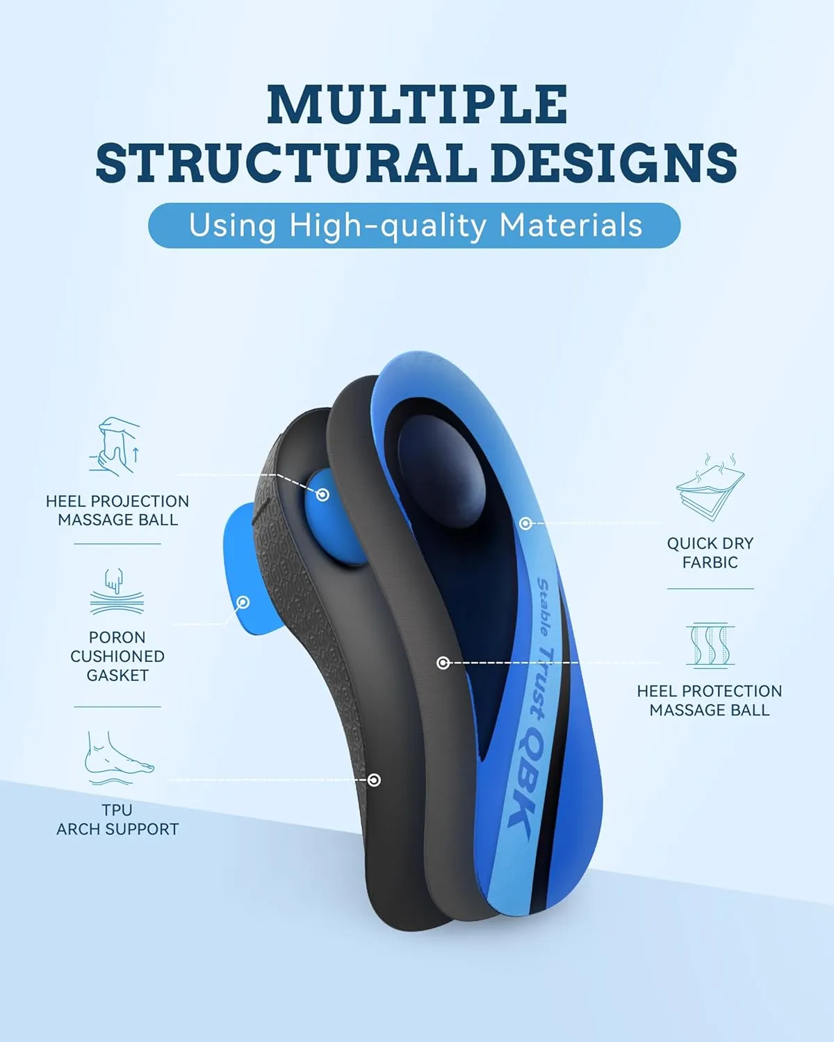 Arch Support Inserts, QBK Metatarsalgia Insoles, Men's Orthopedic Insoles, High Arch Support for Plantar Fasciitis, Flat Foot Metatarsal Bone Pain, Varus Foot XL