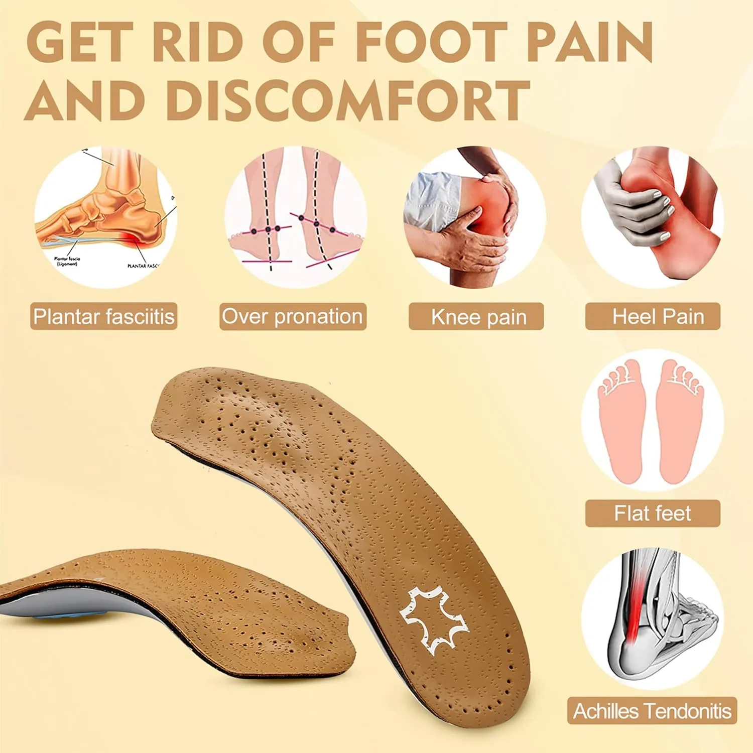 Arch Support Insoles for Women/Men, 3/4 Plantar Fasciitis Insoles High Arch Supports Shoe Insoles for Flat Feet, Over-Pronation, Foot Pain Relief, Orthotics Heel Cushion Inserts for Running Walking, M
