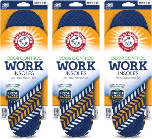 Arm & Hammer Work Boot Insoles for Men and Women - Anti-Fatigue Arch Support Memory Foam Inserts (3 Pack)