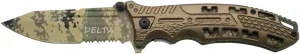 Assisted Folding Knife Delta K2797BNGS, Black Aluminium Handle with Holes, 10.5 cm Stainless Steel Blade with Saw, Blade and Liners in Digital Military camo. with Clip, with Sheath