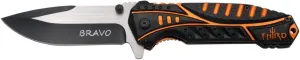 Assisted Folding Knife K0805S, Black Aluminium Handle with Holes, Orange Liners and Blade with Blood Effect Black Drops. 9.5 cm Stainless Steel Blade with Saw. with Clip.