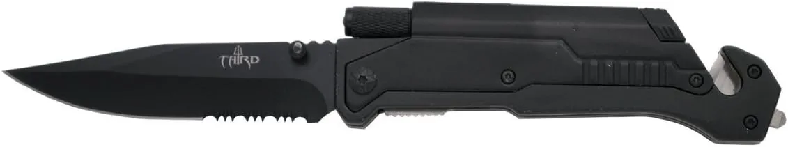 Assisted Rescue Folding Knife 17576NS, Black Aluminium Handle, 10.5 cm Black Stainless Steel Blade with Saw. with Clip and Presentation Box.