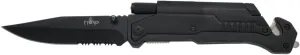 Assisted Rescue Folding Knife 17576NS, Black Aluminium Handle, 10.5 cm Black Stainless Steel Blade with Saw. with Clip and Presentation Box.