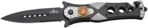 Assisted Safety Folding Knive K2775GYS Emblem Marines with Saw and Nylon Sleeve, Blade 10.1 cm Stainless Steel, Handle 12 cm