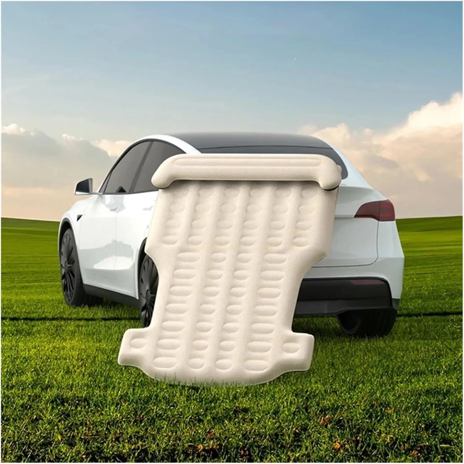 Automobile Air Mattress ，Compatible for Tesla Model Y Car Self-Inflating Mattress Travel Sleeping Bed Portable Outdoor Camping(Beige)