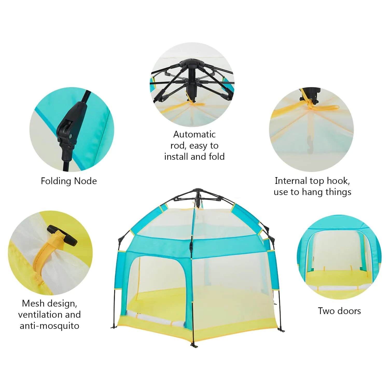 Baby Playpen with Canopy, Portable Baby Beach Tent, Toddler Play Yard Indoor and Outdoor, Foldable Mosquito Net for Infant - Green