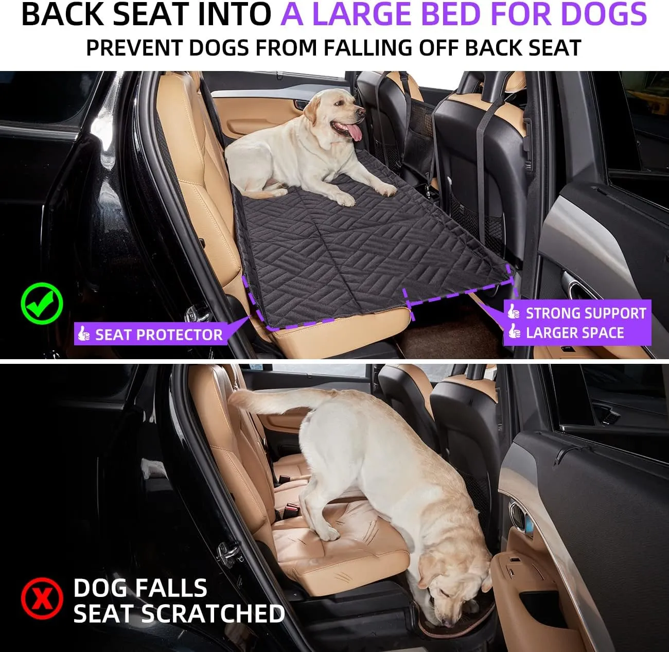 Back Seat Extender for Dogs,Large Dog Car Seat Cover for Back Seat, Dog Hammock, Non Inflatable Car Bed Mattress for Car SUV Truck (Black)