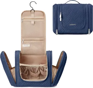 BAGSMART Travel Toiletry Bag for Women, Hanging Toiletry Bag with Hook, Travel Cosmetic Makeup Bag Travel Organizer for Accessories, Shampoo, Full Sized Container, Toiletries,Navy-Medium