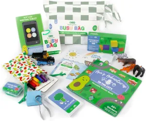 BapronBaby Feeding Littles Busy Bag (Sage Checkerboard) - Toddler Travel Activity Kit, Restaurant Activity Kit for Independent and Family-Wide Play, Age 3 