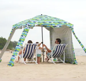 Beach Cabana - 6FT Beach Umbrella with UPF 100  UV Protection & Sunshade Curtain - Waterproof Tent - Portable Shade, Easy to Set Up, Perfect for Family & Friends, Shark