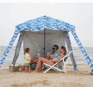 Beach Cabana - 6FT Beach Umbrella with UPF 100  UV Protection & Sunshade Curtain - Waterproof Tent - Portable Shade, Easy to Set Up, Perfect for Family & Friends, Waves