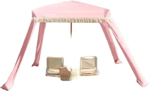 Beach Cabana with Fringe - 6x6 Ft. Boho Beach Canopy Umbrella Tent, Portable Umbrellas for Sand with Carry Bag & Sandbag Pockets, Instant Sun Shade Canopy Tent for Beaches & Backyards