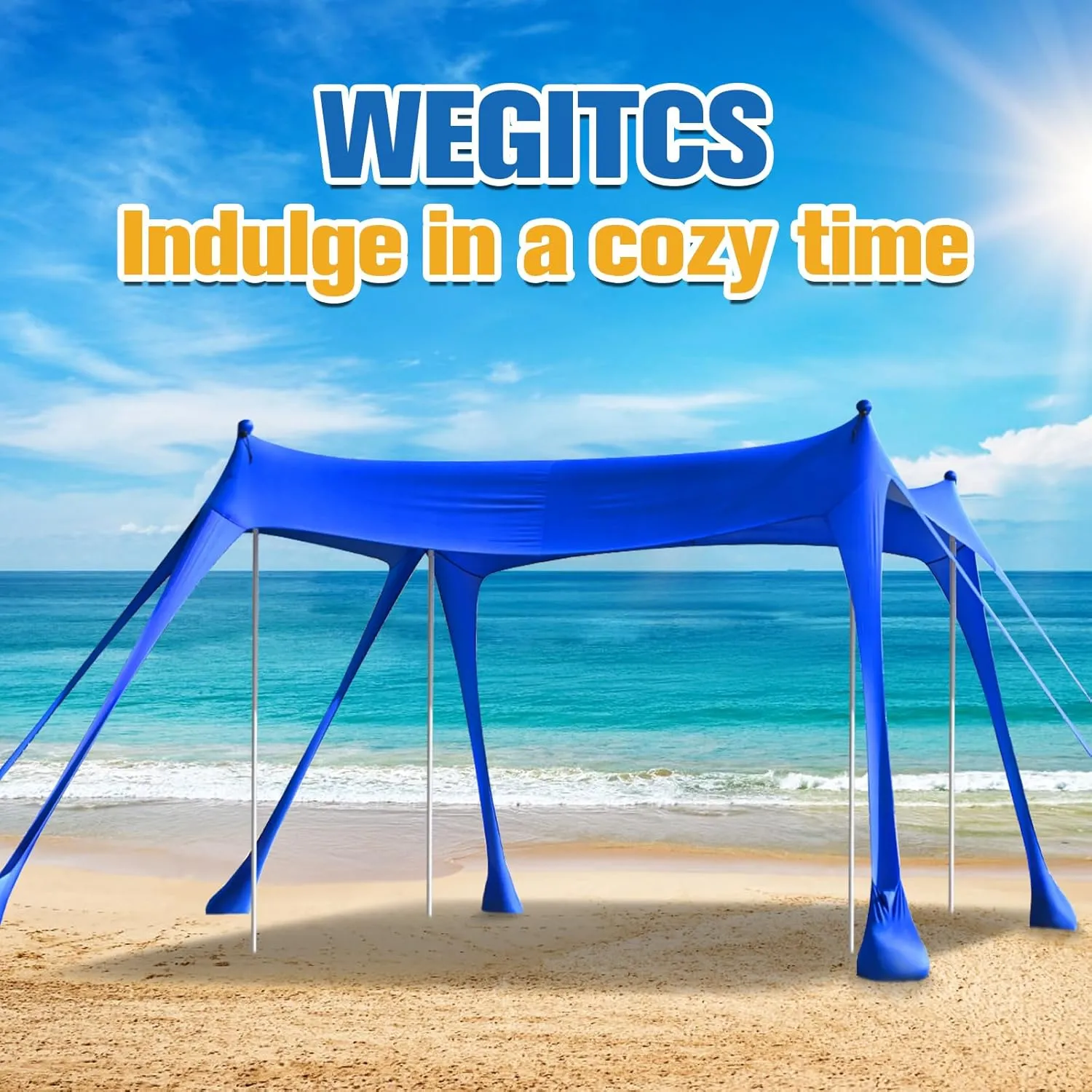 Beach Tent Camping Sun Shelter with UPF50 ,8 Sandbags,2 Sand Shovels & 4 Stability Poles Beach Tent,Outdoor Shade Beach Canopy for Camping Trips,Fishing, Backyard Fun or Picnics