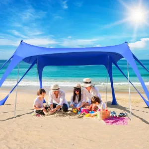 Beach Tent Camping Sun Shelter with UPF50 ,8 Sandbags,2 Sand Shovels & 4 Stability Poles Beach Tent,Outdoor Shade Beach Canopy for Camping Trips,Fishing, Backyard Fun or Picnics