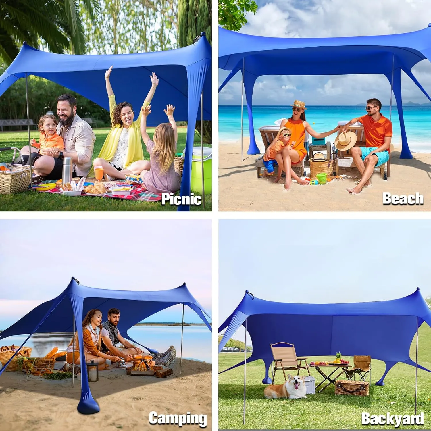 Beach Tent Camping Sun Shelter with UPF50 ,8 Sandbags,2 Sand Shovels & 4 Stability Poles Beach Tent,Outdoor Shade Beach Canopy for Camping Trips,Fishing, Backyard Fun or Picnics