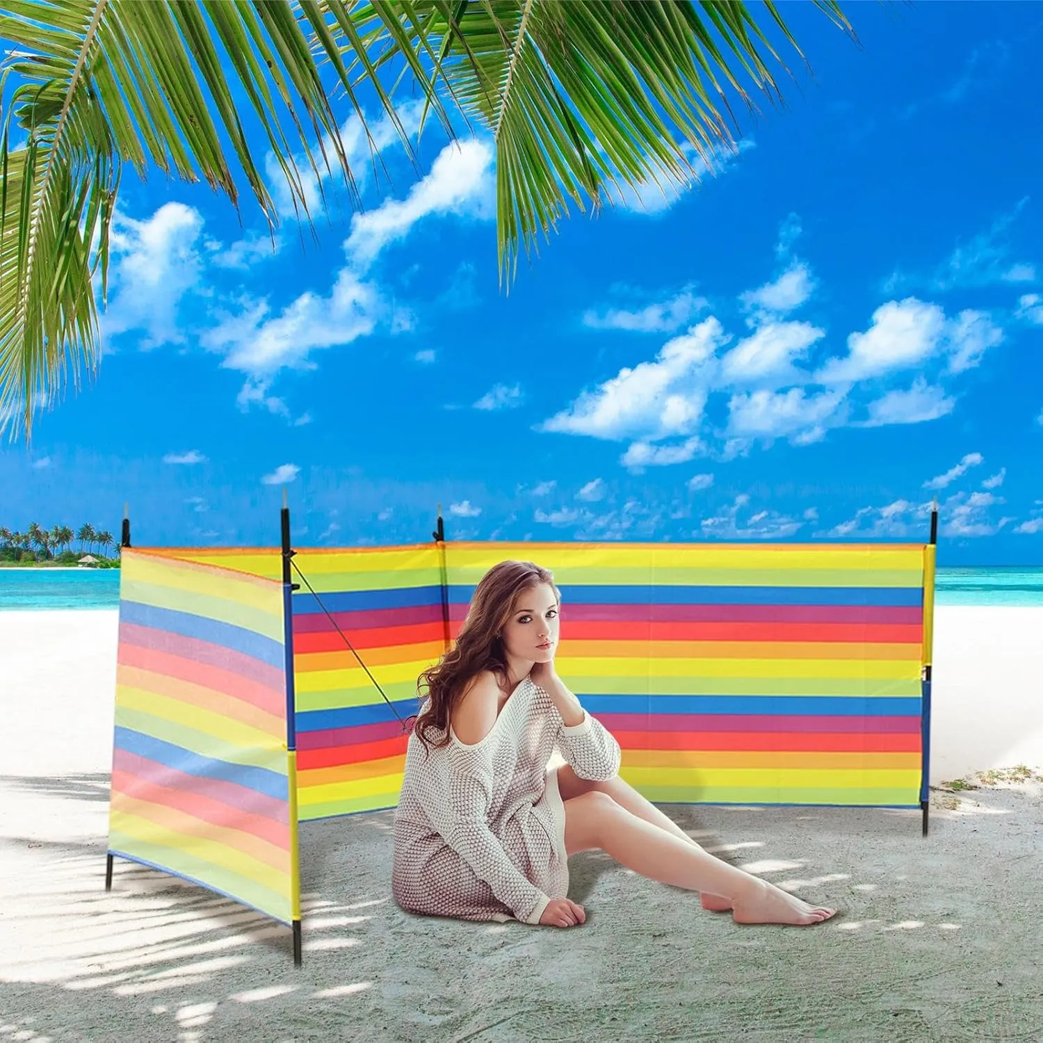 Beach Windscreen | Portable Windproof Privacy Shade | Outdoor Shelter Screen | Foldable Travel Wind Barrier, Lightweight UV Protection Fence, Camping Tent Gear for Beach Fishing Picnic