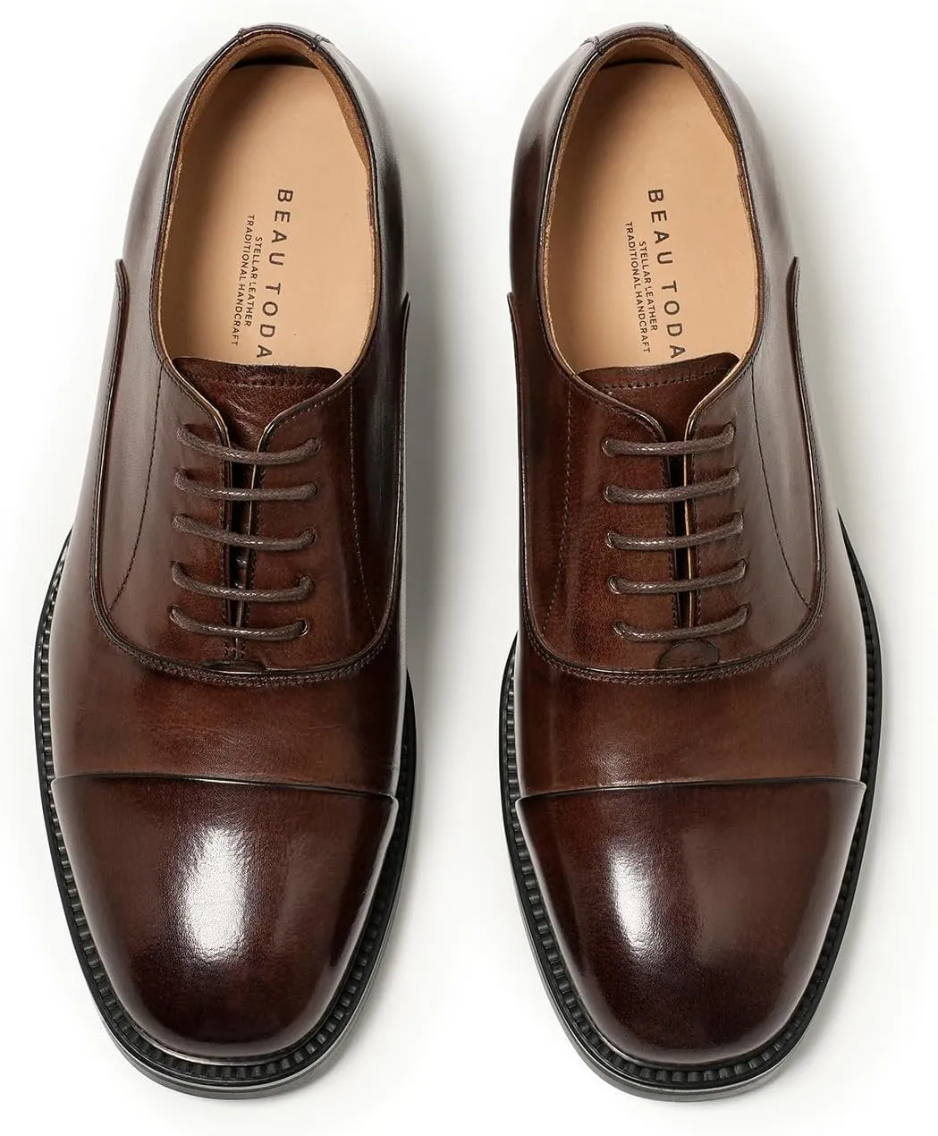BEAU TODAY Women's Oxfords Dress Shoes, Leather Lace-Up Oxfords for Women, Comfortable Formal Cap Toe Business Casual Non Slip Office Driving Oxfords Shoes