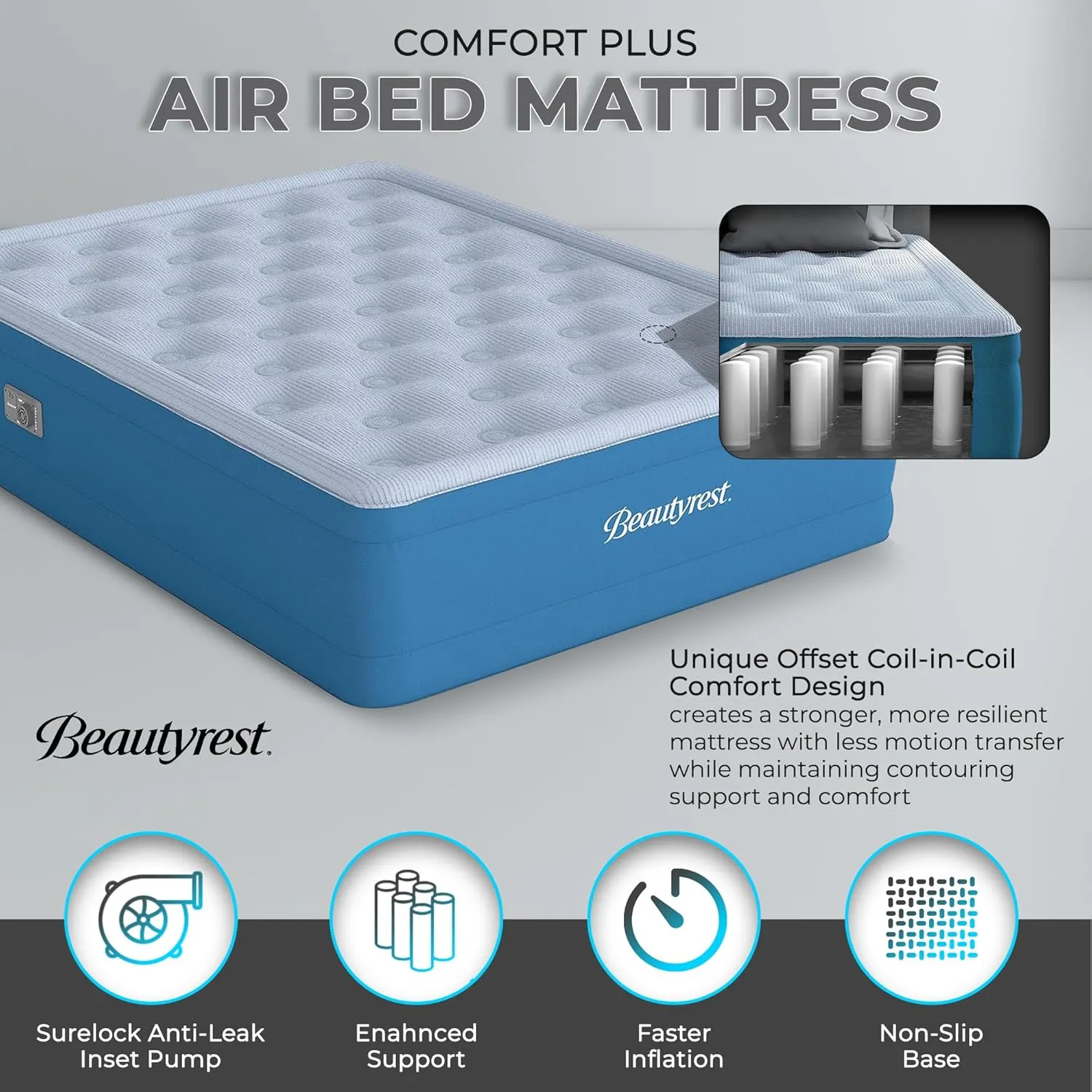 Beautyrest 17" Comfort Plus Air Bed Mattress with Built-in Pump and Plush Cooling Topper, Queen