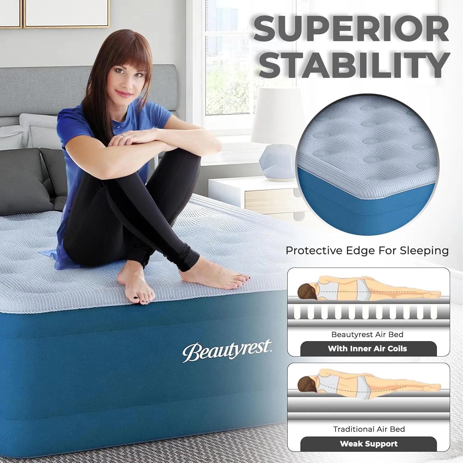 Beautyrest 17" Comfort Plus Air Bed Mattress with Built-in Pump and Plush Cooling Topper, Queen