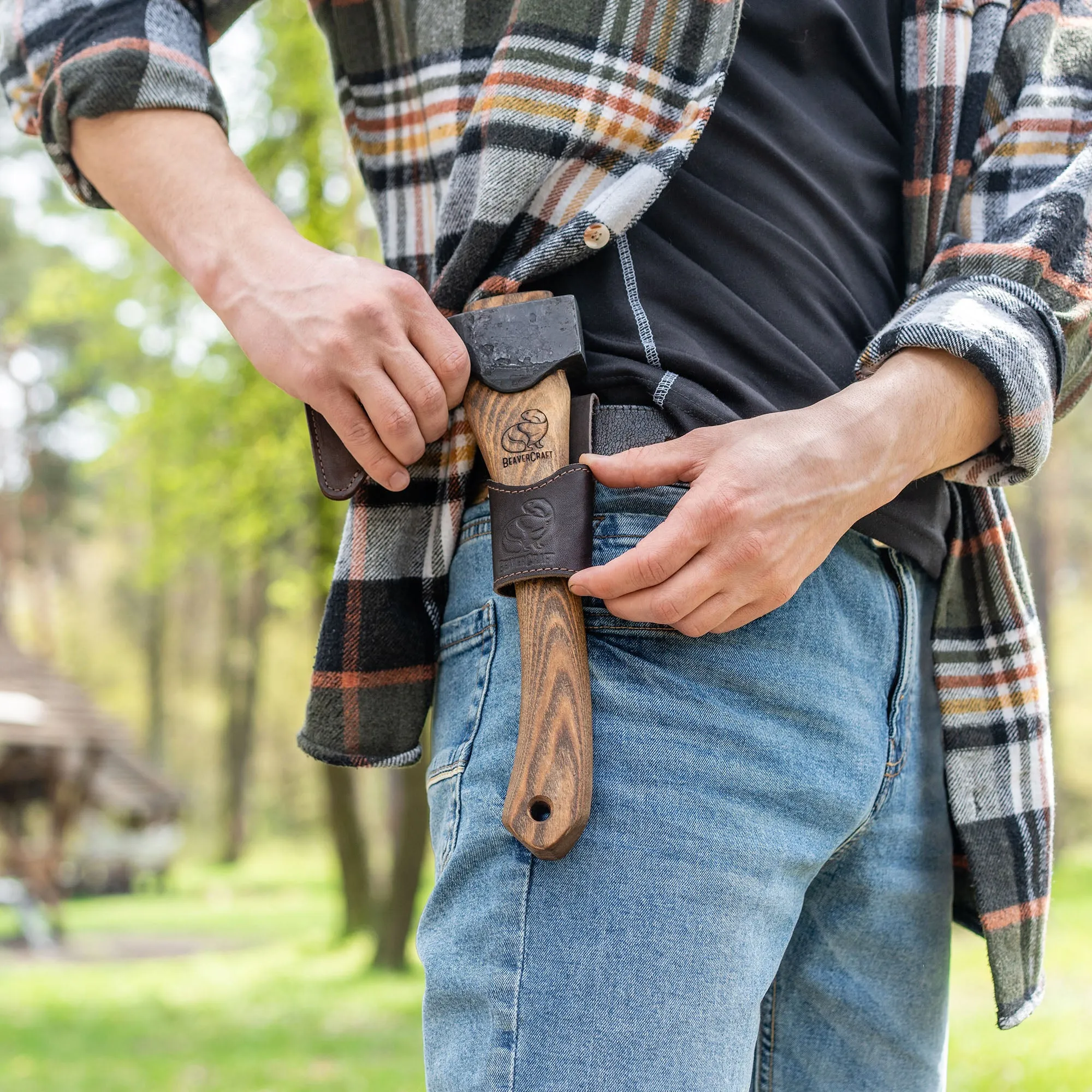 BeaverCraft Bushcraft Carving Hatchet with Leather Sheath