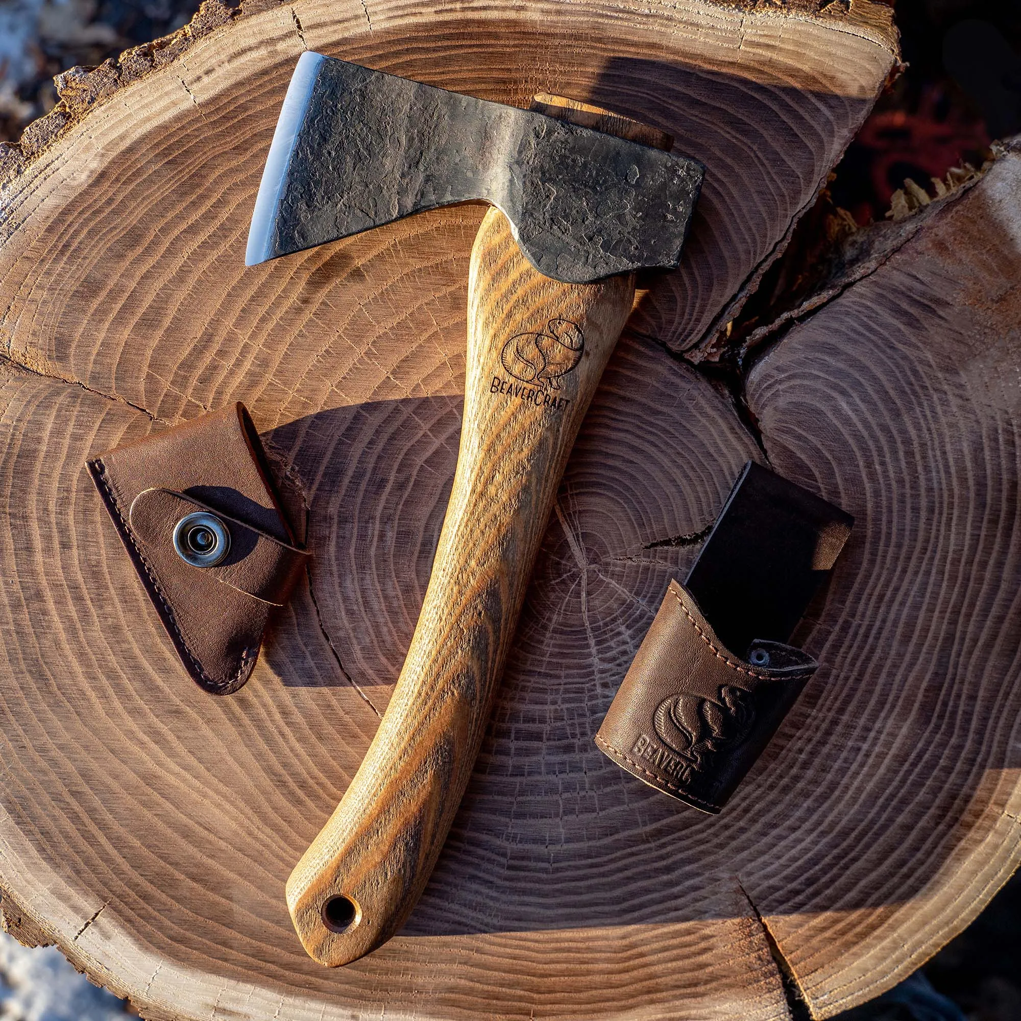 BeaverCraft Bushcraft Carving Hatchet with Leather Sheath
