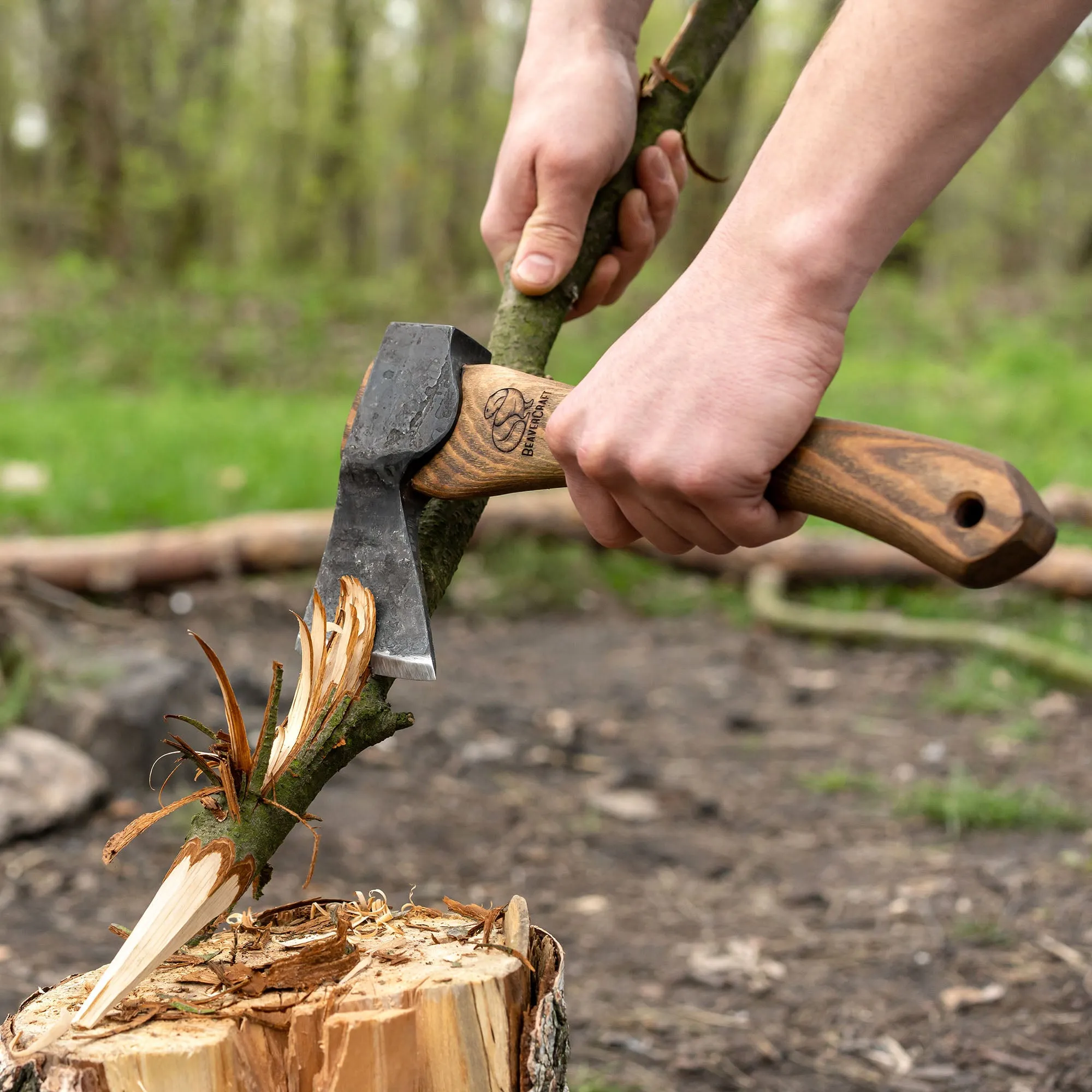BeaverCraft Bushcraft Carving Hatchet with Leather Sheath