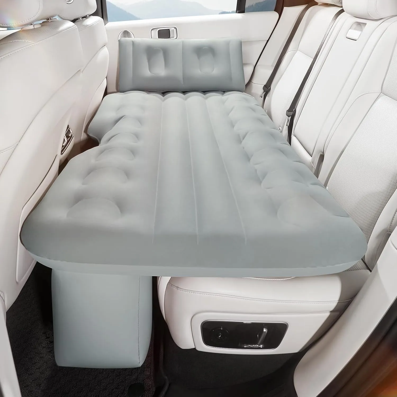 BEBAS Self-Inflating SUV Air Mattress Car Back Seat Bed, PVC Flocked Surface Car Air Couch Cushion Built-in Charging Pump for Rapid Inflation and Deflation. Gray