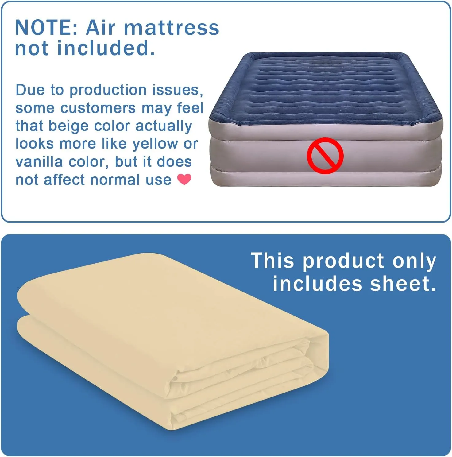Bedecor Air Bed Sheets for Mattress Cover Removable Bed and Elastic Band Super Soft and Breathable & Deep up to 21" Beige Twin