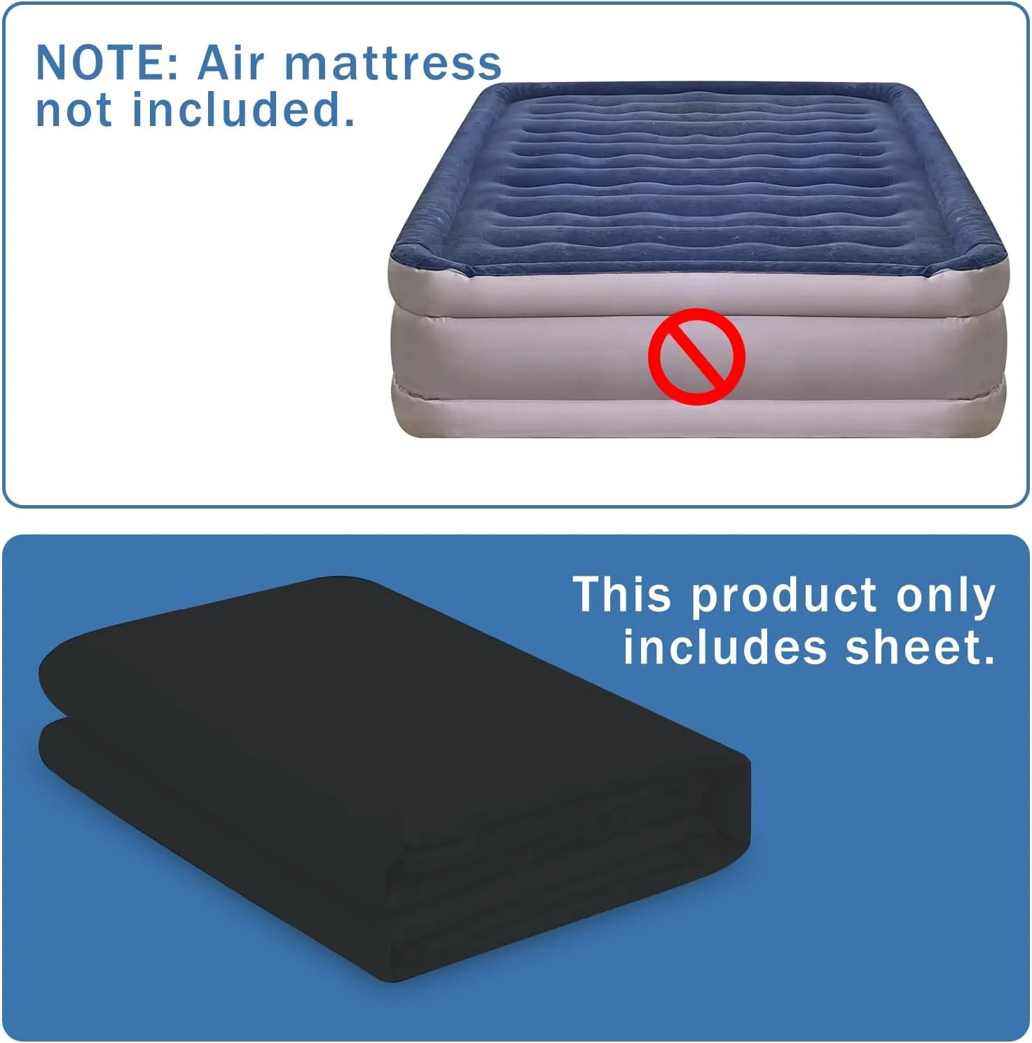 Bedecor Air Bed Sheets for Mattress Cover Removable Bed and Elastic Band Super Soft and Breathable & Deep up to 21" Black King