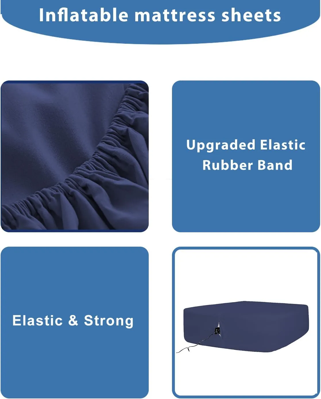 Bedecor Air Bed Sheets for Mattress Cover Removable Bed and Elastic Band Super Soft and Breathable & Deep up to 21" Blue King