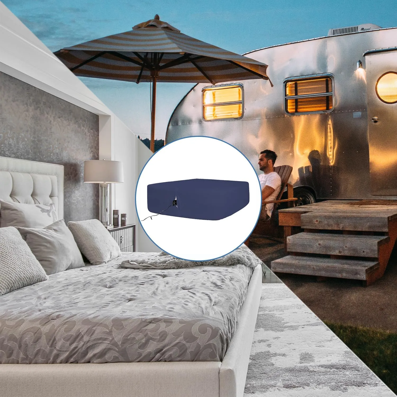 Bedecor Air Bed Sheets for Mattress Cover Removable Bed and Elastic Band Super Soft and Breathable & Deep up to 21" Blue King