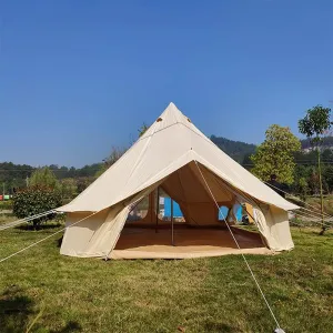 Bell Tent Canvas Mongolian Yurt Tent Double Layers Teepee Tent Outdoor Camping Family Tent Pyramids Indian Tent 4-Season, Green, 6M