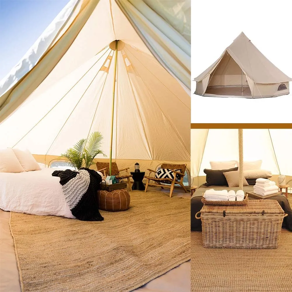 Bell Tent Canvas Mongolian Yurt Tent Double Layers Teepee Tent Outdoor Camping Family Tent Pyramids Indian Tent 4-Season (Green 6M)