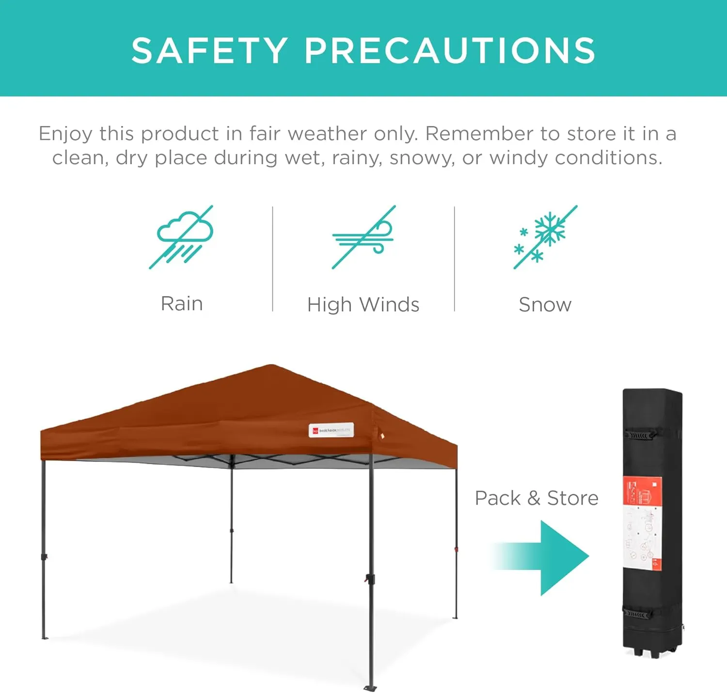 Best Choice Products 10x10ft 1-Person Setup Pop Up Canopy Tent Instant Portable Shelter w/ 1-Button Push, Case, 4 Weight Bags - Rust