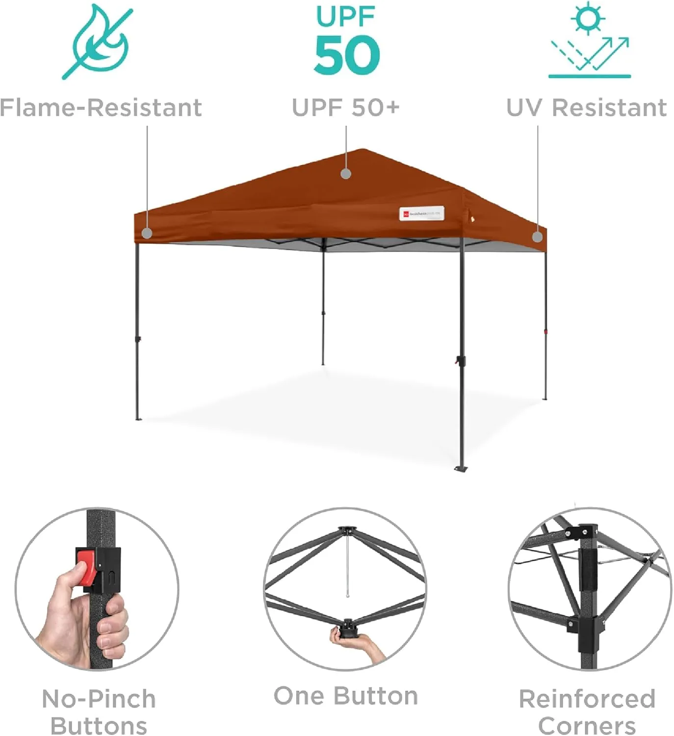 Best Choice Products 10x10ft 1-Person Setup Pop Up Canopy Tent Instant Portable Shelter w/ 1-Button Push, Case, 4 Weight Bags - Rust