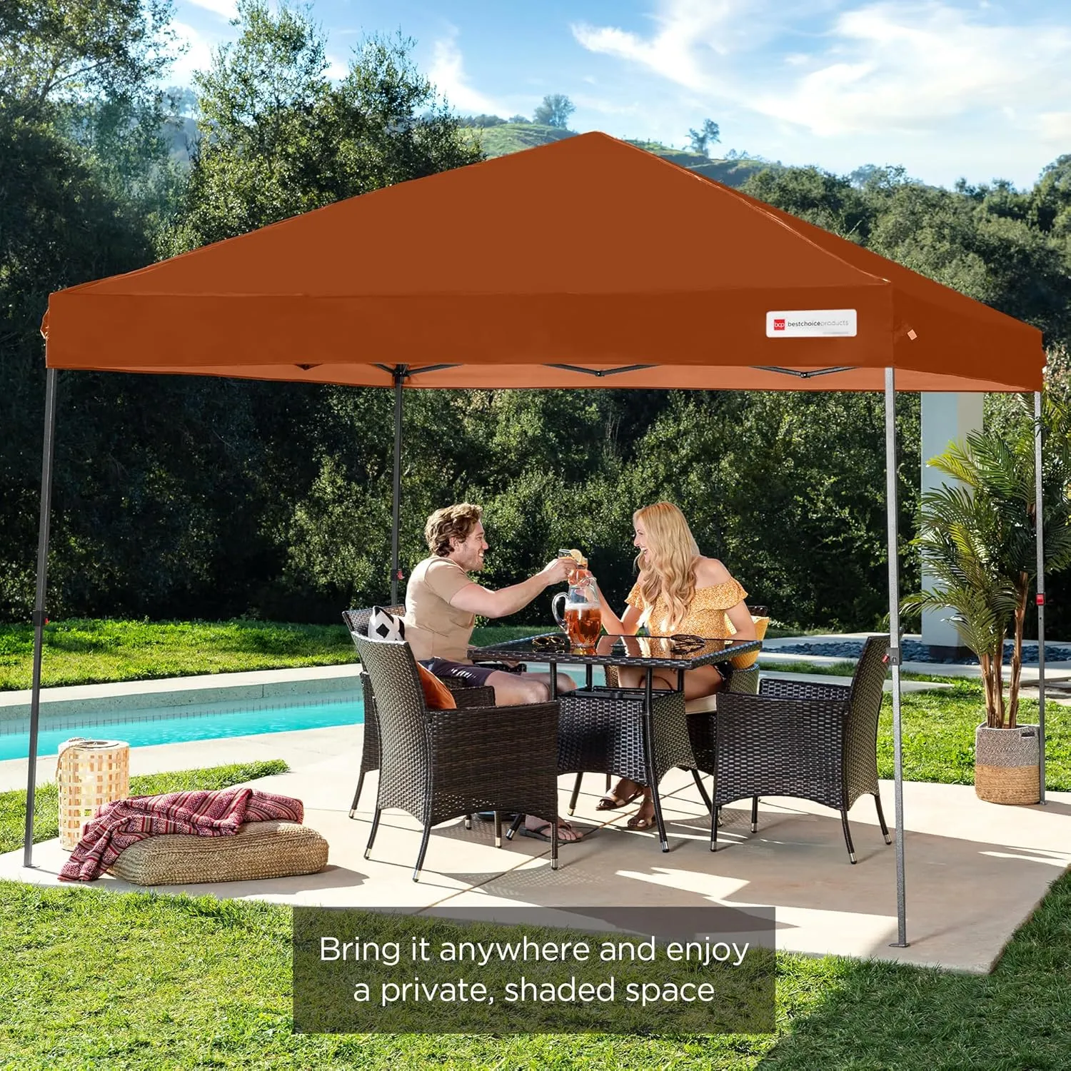 Best Choice Products 10x10ft 1-Person Setup Pop Up Canopy Tent Instant Portable Shelter w/ 1-Button Push, Case, 4 Weight Bags - Rust