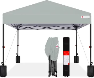 Best Choice Products 10x10ft 1-Person Setup Pop Up Canopy Tent Instant Portable Shelter w/ 1-Button Push, Case, 4 Weight Bags - Silver