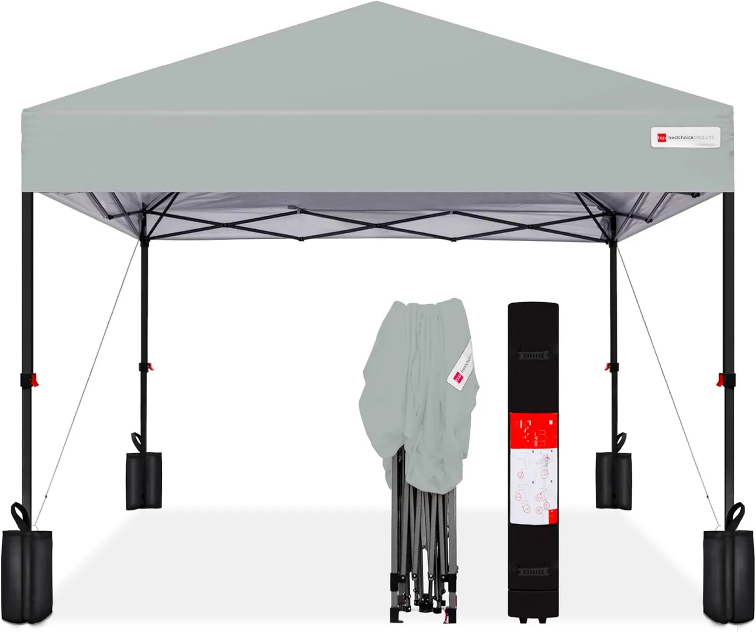 Best Choice Products 10x10ft 1-Person Setup Pop Up Canopy Tent Instant Portable Shelter w/ 1-Button Push, Case, 4 Weight Bags - Silver