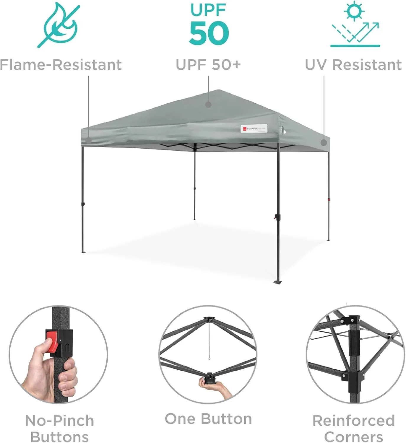 Best Choice Products 10x10ft 1-Person Setup Pop Up Canopy Tent Instant Portable Shelter w/ 1-Button Push, Case, 4 Weight Bags - Silver