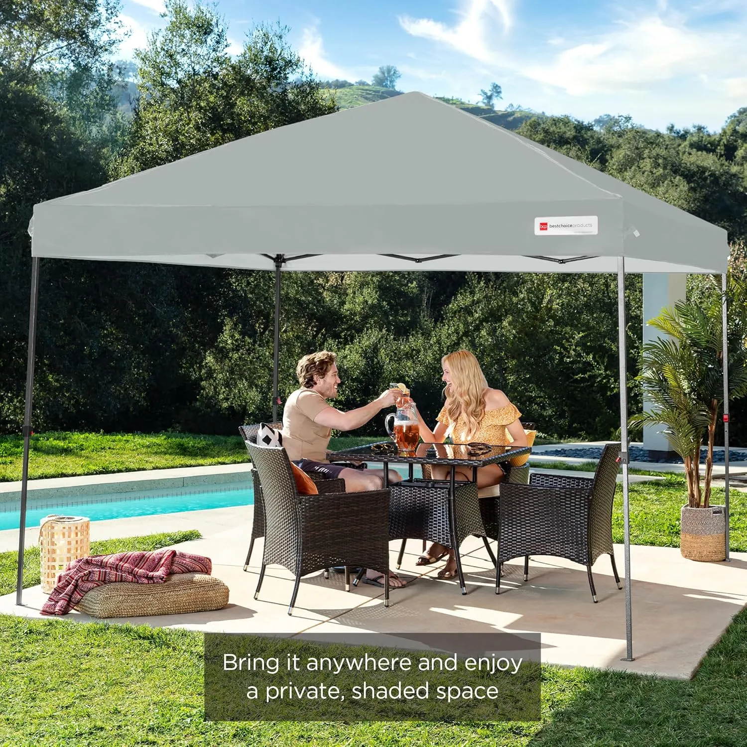 Best Choice Products 10x10ft 1-Person Setup Pop Up Canopy Tent Instant Portable Shelter w/ 1-Button Push, Case, 4 Weight Bags - Silver