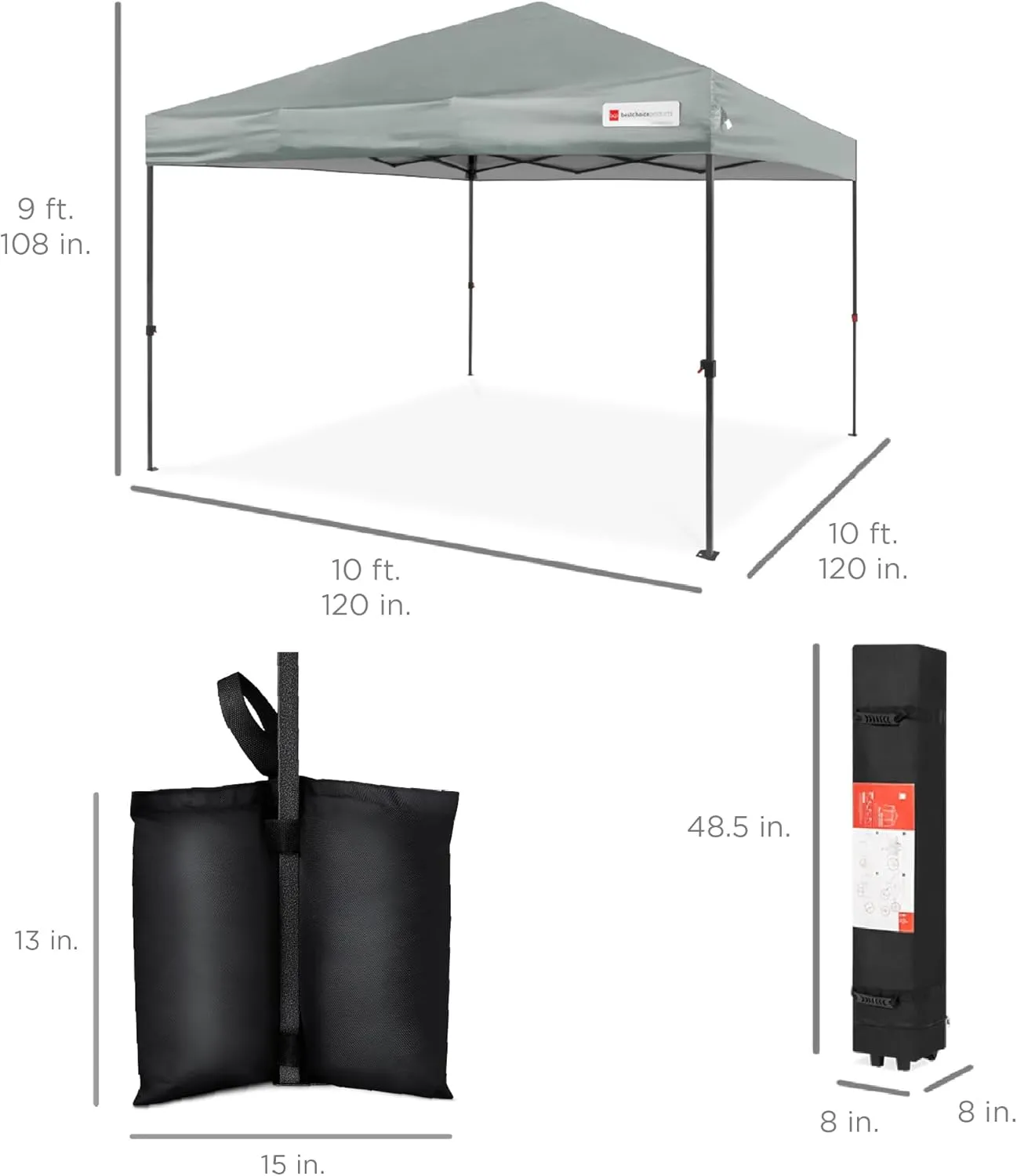 Best Choice Products 10x10ft 1-Person Setup Pop Up Canopy Tent Instant Portable Shelter w/ 1-Button Push, Case, 4 Weight Bags - Silver