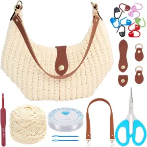 BEUNITONE Crochet Bag Kit for Adults Crochet Bag with Step-by-Step Video Tutorials Crochet Kit for Beginners Complete Crochet Supplies to Make a Tote Bag DIY Crochet Handbags for Crochet Gift(Beige)
